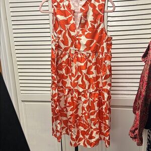Orange and ivory Floral Midi tiered Dress